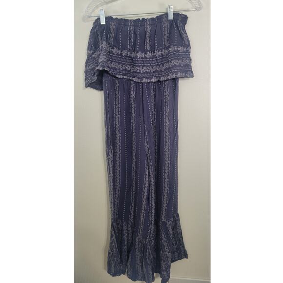 Japna Jumpsuit Womens Large Floral Flare Leg Strapless Romper Boho Cottagecore - Picture 2 of 8